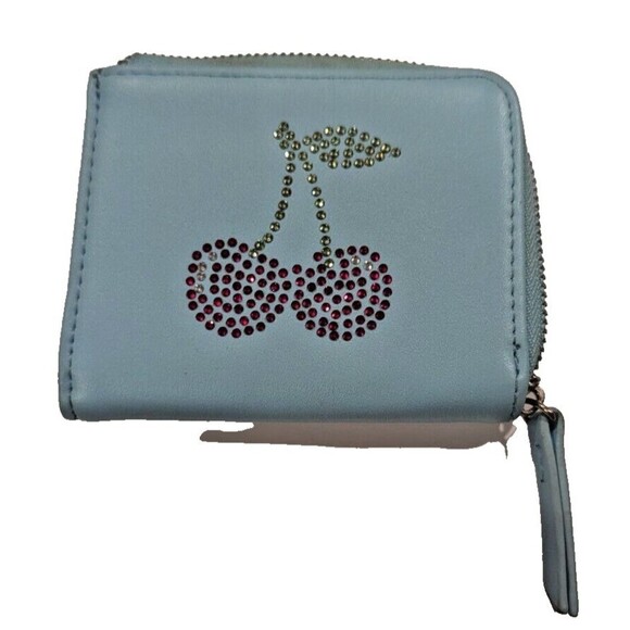 Urban Outfitters Blue Cherry Bling Coin Purse Wallet Cute Sweet Sparkly - Picture 1 of 5